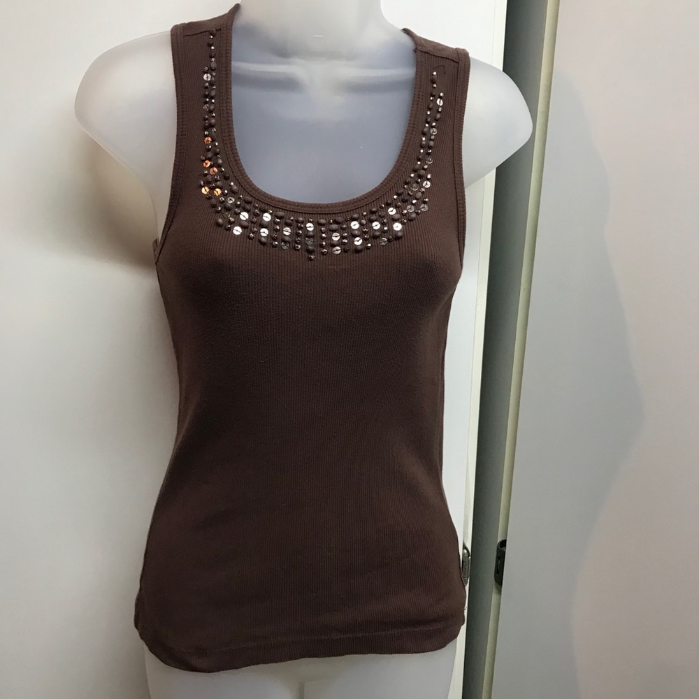 Next Era Couture,ribbed tank w/beaded scoop neck
